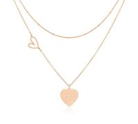 Linawe Heart Choker Pendant Necklace, Rose Gold Layered Necklaces for Women Trendy, Stainless Steel Stacked Necklace, Y2K Preppy Lover Jewellery Double Heart Chain Necklace