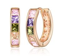 Linawe Hoop Earrings for Women Trendy, Tiny Mini Small Huggie Earrings, Cubic Zirconia Rainbow Earrings Rose Gold, Safety Pin Flat Back Stud Earrings, Tragus Piercing Jewellery