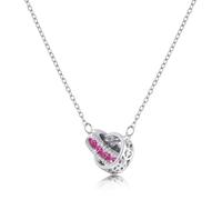 Linawe Hot Pink Interlocking Circle Silver Necklace for Women, Moissanite Imitation Diamond Crystal Rhinestone Birthstone Cubic Zirconia Pendant Necklaces, Stainless Steel Chain