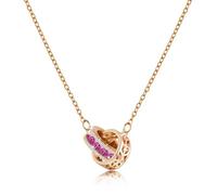 Linawe Hot Pink Moissanite Imitation Diamond Crystal Interlocking Circle Pendant Necklace for Women, Rhinestone Birthstone Cubic Zirconia Necklaces, Rose Gold Stainless Steel Chain