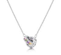 Linawe Imitation Diamond Crystal Silver Necklace for Women, Interlocking Double Circle Pendant, Birthstone Rhinestone Cubic Zirconia Dainty Jewellery, Hypoallergenic Stainless Steel Chain