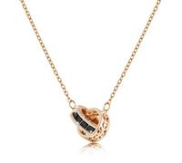 Linawe Interlocking Circle Pendant Black Necklace for Women, Imitation Diamond Crystal Rhinestone Birthstone Cubic Zirconia Rose Gold Necklaces, Hypoallergenic Stainless Steel Chain
