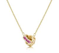 Linawe Interlocking Circle Pendant Gold Necklace for Women, Hot Pink Moissanite Imitation Diamond Crystal Rhinestone Birthstone Necklaces, Hypoallergenic Stainless Steel Chain