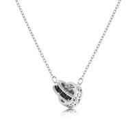 Linawe Interlocking Double Circle Pendant Black Silver Necklace for Women, Moissanite Imitation Diamond Crystal Rhinestone Birthstone Cubic Zirconia Dainty Necklaces, Stainless Steel Chain