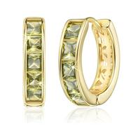 Linawe Peridot Green Hoop Earrings for Women, Gold Stud Huggie Earrings, Cubic Zirconia Imitation Diamond Rhinestone Crystal Hoops, Cartilage Tragus Dainty Cute Piercing Jewellery