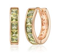Linawe Peridot Green Hoop Earrings for Women, Rose Gold Huggie Earrings, Cubic Zirconia Earrings Studs, Helix Small Hoop Rhinestone Crystal Dainty Piercing Jewellery