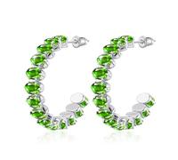 Linawe Peridot Green Silver Hoop Earrings for Women Trendy, White Gold Huggie Earrings, Thick Large Chunky Hoop Earrings, Birthstone Cubic Zirconia Crystal Imitation Diamond Hoops