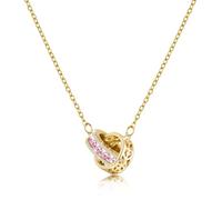 Linawe Pink Gold Necklaces for Women, Dainty Moissanite Imitation Diamond Crystal Birthstone Rhinestone Cubic Zirconia Interlocking Circle Pendant, Hypoallergenic Stainless Steel Chain