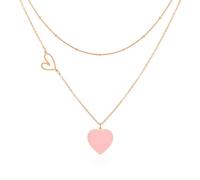 Linawe Pink Heart Choker Layered Necklaces for Women, Rose Gold Pendant Stainless Steel Chain Necklace, Y2K Preppy Stacked Necklaces, Chunky Double Heart Lover Necklace Jewellery