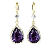 Linawe Purple Dangle Earrings for Women Trendy, 14K Gold Imitation Diamond Drop Chandelier Earrings, Amethyst Rhinestone Crystal Teardrop Dangly Earrings, Wedding Earrings Set