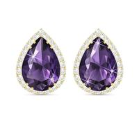 Linawe Purple Earrings Studs, Imitation Diamond Gold Stud Earrings for Women, Cubic Zirconia Teardrop Rhinestone Crystal Piercing Jewellery, Wedding Brial Bridesmaid Costume Earring Set