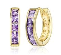 Linawe Purple Gold Hoop Earrings for Women Trendy, Cubic Zirconia Amethyst Earrings Studs, Helix Cute Small Cuff Hoop, Huggie Earrings, Ear Tragus Safety Pin Cartilage