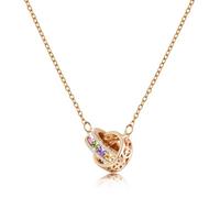 Linawe Rhinestone Pendant Necklace for Women, Hypoallergenic Stainless Steel Chain Double Circle Necklace, Interlocking Rose Gold Necklaces Moissanite Imitation Diamond Crystal Jewellery