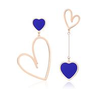 Linawe Rose Gold Heart Dangle Drop Earrings - Titanium Stainless Steel, Hypoallergenic Royal Blue, Asymmetrical Cute Love Earrings