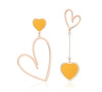 Linawe Rose Gold Heart Earrings for Women, Yellow Dangle Drop Earrings, Titanium Stainless Steel Dangling Earrings, Cute Asymmetrical Hanging Earrings, Big Heart Jewellery Dangling