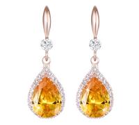 Linawe Rose Gold Yellow Earrings for Women, Imitation Diamond Dangle Drop Chandelier Rhinestone Citrine Cubic Zirconia Crystal Wedding Earrings, Lemon Jewellery Set