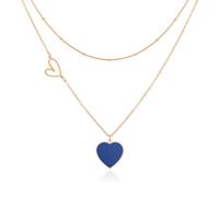 Linawe Royal Blue Heart Choker & Layered Necklaces, Rose Gold Heart Pendant Chain, Stainless Steel Stacked Jewellery Y2K Style