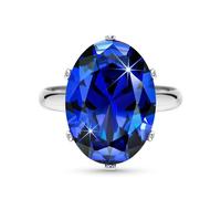 Linawe Sapphire Adjustable Silver Rings for Women, Blue Stone Cubic Zirconia Imitation Diamond Chunky Boho Costume Jewellery Cocktail Crystal Birthstone Rhinestone
