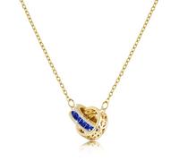 Linawe Sapphire Blue Gold Necklace for Women, Interlocking Circle Pendant Moissanite Imitation Diamond Crystal Birthstone Rhinestone Dainty Necklaces, Stainless Steel Chain Jewellery