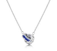 Linawe Sapphire Blue Pendant Interlocking Double Circle Silver Necklace for Women, Moissanite Imitation Diamond Crystal Birthstone Rhinestone Dainty Necklaces, Stainless Steel Chain