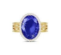 Linawe Sapphire Blue Rings for Women, Chunky Gold Birthstone Adjustable Rings, Vintage Statement Oval Rings, Imitation Diamond Fake Faux Crystal CZ Gemstone Cocktail Rings Costume