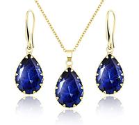 Linawe Sapphire Crystal Gold Earring Set, Blue Pendant Necklace Set, Boho Gold Jewellery Sets for Women, Imitation Diamond Rhinestone Matching Necklace, Cubic Zirconia Birthstone Earrings