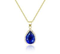 Linawe Sapphire Crystal Navy Blue Imitation Diamond Pendant Necklace for Women Trendy, Dainty Moonstone Moissanite Boho Wedding Bride Preppy Jewellery Set 14K Gold