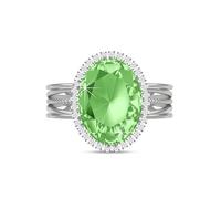 Linawe Silver Adjustable Rings for Women, Birthstone Imitation Diamond Peridot Green Rings, Fake Faux Crystal Rhinestone Gemstone Cocktail Rings, Costume Oval Ring Jewellery