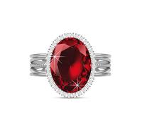 Linawe Silver Birthstone Rings for Women, Garnet Burgundy Red Chunky Adjustable Rings, Vintage Oval Fake Imitation Diamond Crystal Gemstone Cocktail Ring, Oval Cubic Zirconia Ring