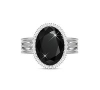 Linawe Silver Chunky Rings for Women, Black Birthstone Adjustable Rings, Imitation Diamond Fake Crystal Gemstone CZ Statement Rings, Rhinestone Cubic Zirconia Cocktail Rings