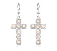 Linawe Silver Cross Earrings for Women, Hypoallergenic Citrine Yellow Imitation Diamond Dangling Earrings, Sparkly Rhinestone Cubic Zirconia Drop Hanging Earrings Costume Jewellery