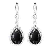 Linawe Silver Earrings for Women Trendy, Black Dangle Imitation Diamond Drop Earrings, Chandelier Rhinestone Cubic Zirconia Crystal Teardrop Earrings, Birthstone Black Jewellery