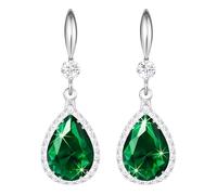 Linawe Silver Emerald Green Earrings, Imitation Diamond Dangle Rhinestone Cubic Zirconia Crystal Drop Earrings for Women, Teardrop Birthstone Drop Earrings, Wedding Jewellery Set