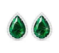 Linawe Silver Emerald Green Stud Earrings, Imitation Diamond Cubic Zirconia Earrings Studs Women, Teardrop Rhinestone Crystal Formal White Gold Earring Set Wedding Bridal Bridesmaid