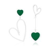 Linawe Silver Heart Earrings for Women, Titanium Stainless Steel Hypoallergenic Dangle Earrings, Emerald Green Drop Dangling Earrings, Cute Fun Big Love Earrings Heart Jewellery