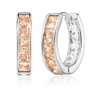 Linawe Silver Hoop Helix Earrings, Yellow Moissanite Earrings for Women Trendy, Cubic Zirconia Mini Tiny Small Hoop Safety Pin Flat Back