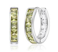Linawe Silver Hoop Stud Earrings for Women, Peridot Green Huggie Earrings, Cubic Zirconia Earrings Studs, Helix Small Hoop Piercing Jewellery Imitation Diamond Rhinestone