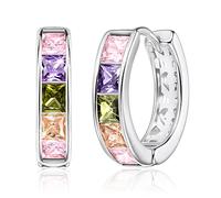 Linawe Silver Hoop Stud Earrings for Women Trendy, Rainbow Cubic Zirconia Flat Back Earrings, Small Cute Tragus Piercing Jewellery, Helix Huggie Earrings