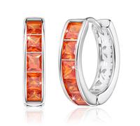 Linawe Silver Hoop Stud Earrings, Orange Cubic Zirconia Huggie Earrings for Women, Cartilage Tragus Piercing Jewellery, Imitation Diamond Rhinestone Crystal Birthstone Small Dainty Hoops