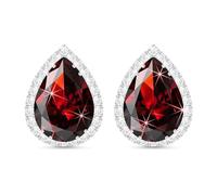 Linawe Silver Red Stud Earrings for Women, Imitation Diamond Cubic Zirconia Earrings Studs, Teardrop Rhinestone Burgundy Garnet Crystal Earrings Set, Costume Bridal Wedding Jewellery