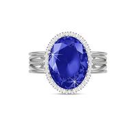 Linawe Silver Sapphire Blue Rings for Women, Birthstone Chunky Adjustable Rings, Vintage Statement Oval Rings, Imitation Diamond Fake Faux Crystal Gemstone Cocktail Rings Costume