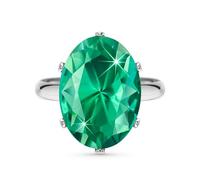 Linawe Turquoise Green Cubic Zirconia Rings for Women, Silver Imitation Diamond Chunky Rings, Adjustable Moissanite Birthstone Oval Crystal Rhinestone Prom Costume Jewellery