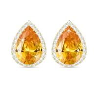 Linawe Yellow Citrine Stud Earrings, Gold Hypoallergenic Statement Imitation Diamond Wedding Earrings Studs, Orange Cubic Zirconia Teardrop Rhinestone Crystal Piercing Earrings Set