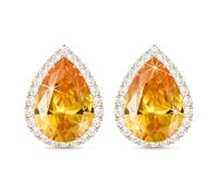 Linawe Yellow Orange Imitation Diamond Stud Earrings for Women, Rose Gold Citrine Crystal Cubic Zirconia Teardrop Rhinestone Earrings Studs, Wedding Bridal Bridesmaid Jewellery