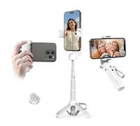 LINBER 3-in-1 Mini Selfie Stick Tripod, Pocket Size Extendable Phone Grip with Wireless Remote & 2 Cold Shoes, Portable Travel Tripod for Photography, Vlogging, Live Streaming (White)