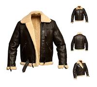 Lincang Men's RAF Aviator Bomber Jacket B3 Real Shearling Sheepskin Fur Leather Jacket Leather Winter Jacket (5X-Large), Brown