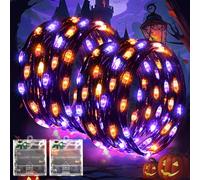 Lincentra Halloween Decoration Lights, 2 Pack 5M 50LED Orange Purple Halloween Fairy Lights Battery Operated with Timer, IP65 Waterproof String Lights for Autumn Party Decorations, Home, Xmas, Garden