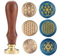 LINCHANE Sacred Geometry Wax Seal Stamp, Flower of Life Copper Replacement, for Wedding Invitation, Cards, Letters, Gift Wrapping (3 Heads with 1 Wooden Handle)