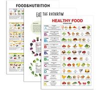 Lincia 3 Pcs Healthy Food Vitamin Abstract Chart Wall Art Nutrition Poster Fruits and Vegetables Chart Vertical Poster for Kitchen Classroom Office Unframed