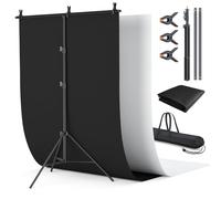 LINCO Lincostore Black White Backdrop with Stand 5x6.7ft, Portable Black Photo Backdrop Background with T-Shape Stand, Carry Bag, Spring Clamp for Photography Party Decoration Streaming Video AM321-F